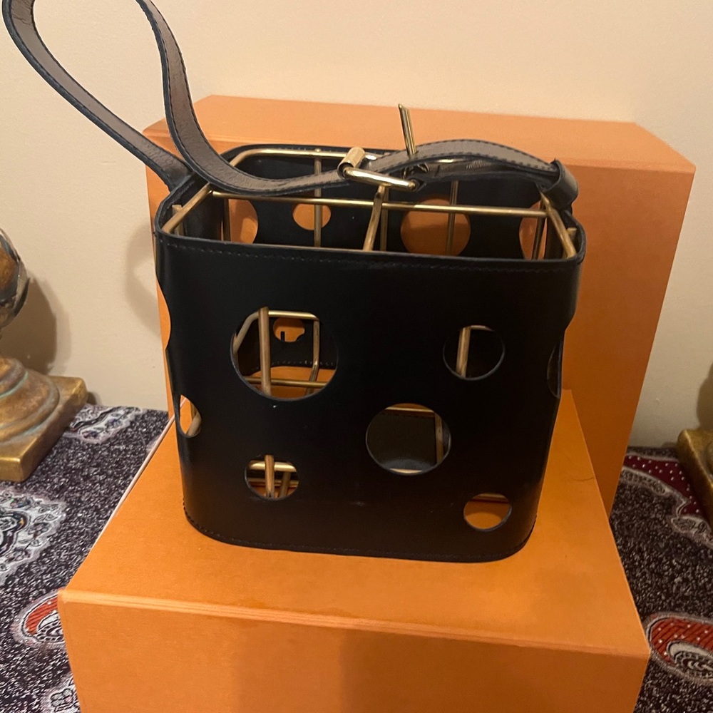 Vintage Bottle Holder In Leather & Brass - DLG Jacques Adnet